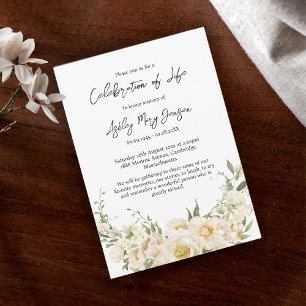White Rose Celebration of Life Funeral Invitation