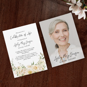 White Rose Celebration of Life Photo Funeral Invitation