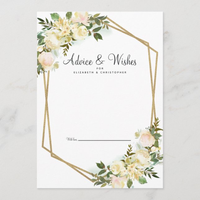 White Rose Chic Floral Gold Wedding Newlywed White Advice Card (Front)