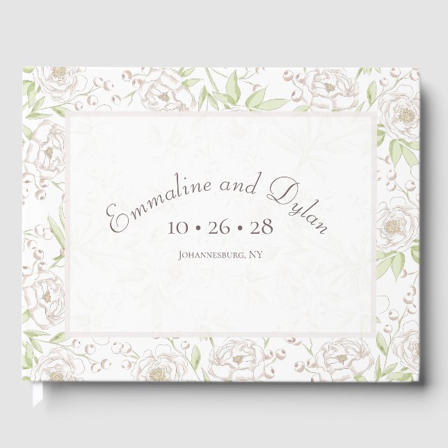 White Rose Classic Wedding Guest Book (Front)