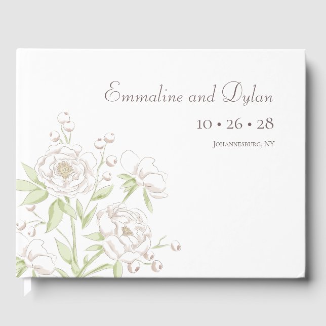 White Rose Classic Wedding Guest Book (Front)