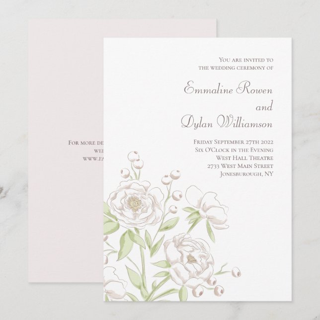 White Rose Classic Wedding Invitation (Front/Back)