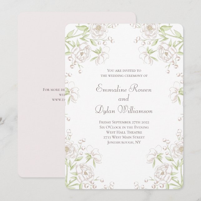 White Rose Classic Wedding Invitation (Front/Back)