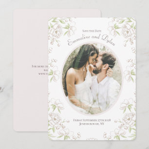 White Rose Classic Wedding Photo Save the Date Invitation