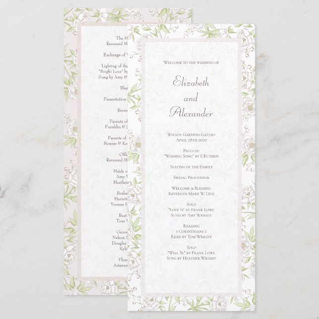 White Rose Classic Wedding Programs Menu (Front/Back)