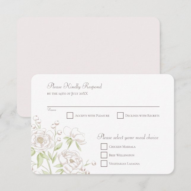 White Rose Classic Wedding RSVP Reply Invitation (Front/Back)