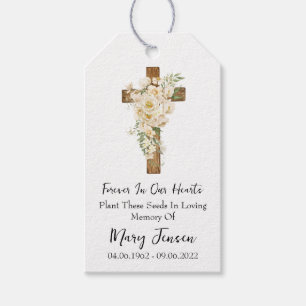White rose Cross Memorial Funeral Seed Packet  Gift Tags