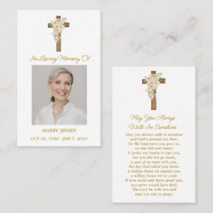 White rose Cross Photo Funeral Prayer Card