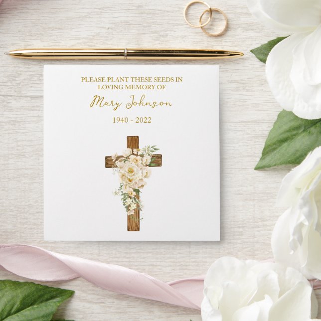White rose Cross Seed Packet Funeral Envelope (Wedding)