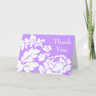 White Rose Damask Thank You Card