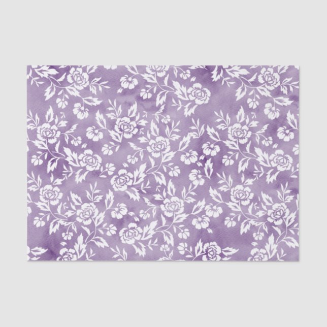 White Rose Design on Purple Background Tissue Paper (Front)