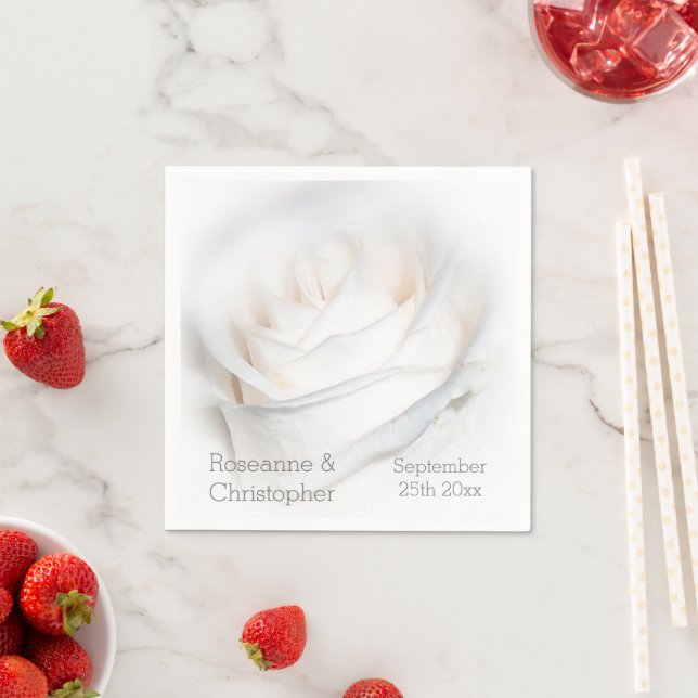 White Rose Design Wedding Napkin (Insitu)