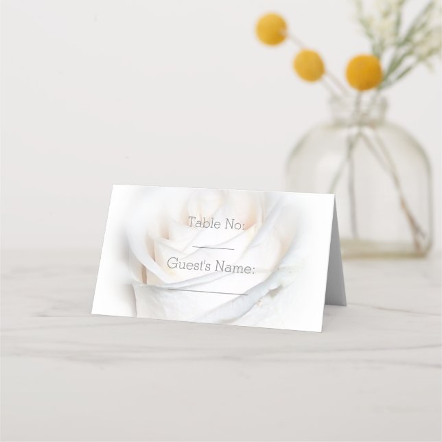 White Rose Design Wedding Place Card (Front)