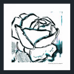 White Rose Elegant Blue Modern Floral Decor Art<br><div class="desc">Modern aqua blue rose watercolor with black ink,  beautiful flower Fine Art poster,  the print is sold without a frame but you can select here on Zazzle for your wall home decor © Copyrighted Marie Christine Belkadi</div>