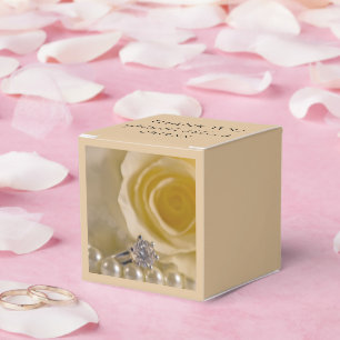 White Rose, Engagement Ring and Pearls Wedding Favour Box
