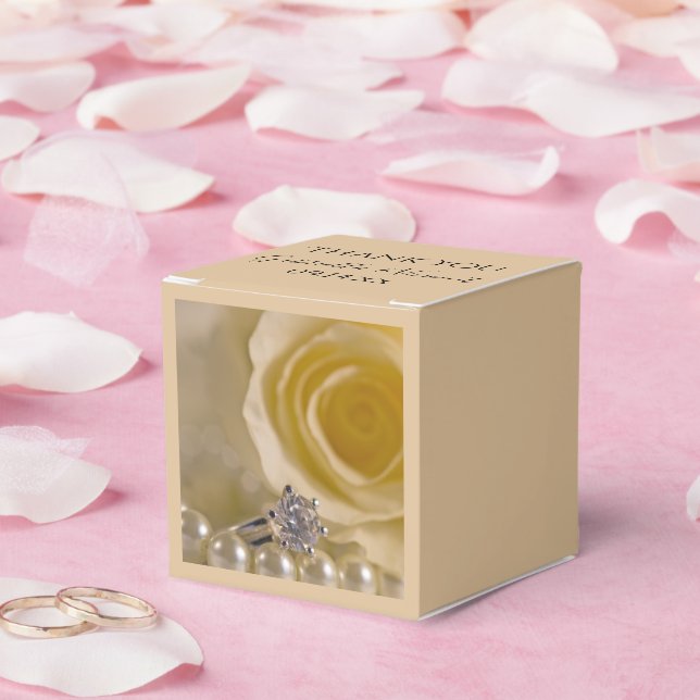 White Rose, Engagement Ring and Pearls Wedding Favour Box (Wedding)