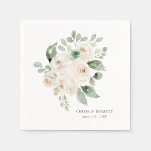 White Rose Eucalyptus Elegant Custom Wedding Napkin