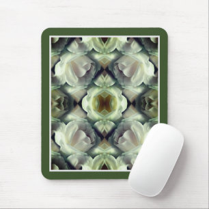 White Rose Floral Abstract Art Mouse Pad