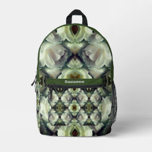 White Rose Floral Abstract Art Personalised Printed Backpack