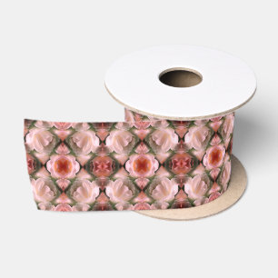 White Rose Floral Abstract Art Tinted Satin Ribbon