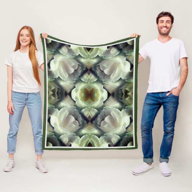 White Rose Floral Abstract Pattern Fleece Blanket (In Situ)