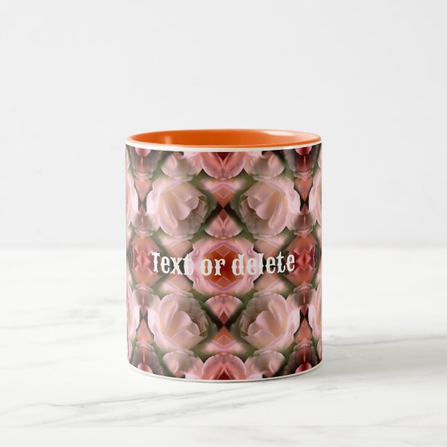 White Rose Floral Abstract Tinted Personalised Two-Tone Coffee Mug (Center)