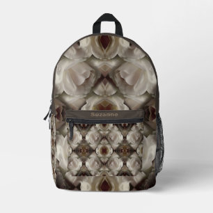 White Rose Floral Abstract Vintage Personalised Printed Backpack