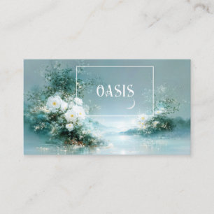 White Rose Floral and Crescent Moon Lake Frame Business Card