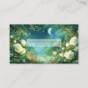 White Rose Floral and Full Moon Castle Night Business Card