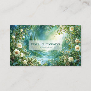 White Rose Floral and Glowing Forest Valley Business Card