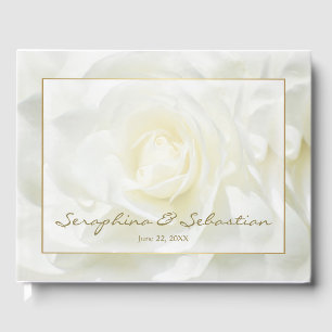 White Rose Floral and Gold Wedding Guest Book