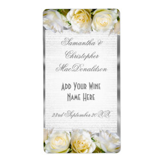 White rose floral and silver  wedding wine bottle