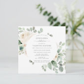 White Rose Floral Botanical Quinceanera Invitation (Standing Front)