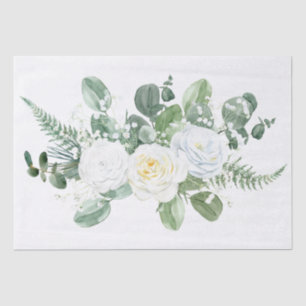 White Rose Floral Bouquet Watercolor Tissue Paper