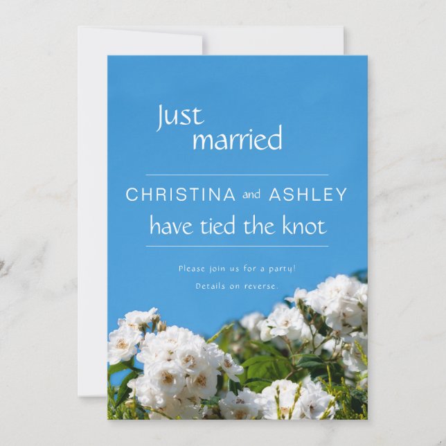 White rose floral just married invitation (Front)