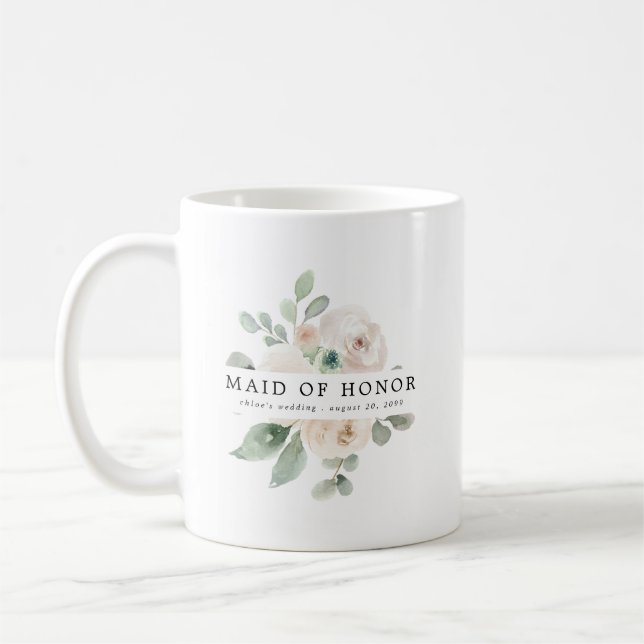 White Rose Floral Maid of Honour Coffee Mug (Left)