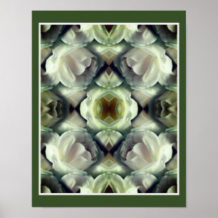 White Rose Floral Mirror Abstract Art  Poster