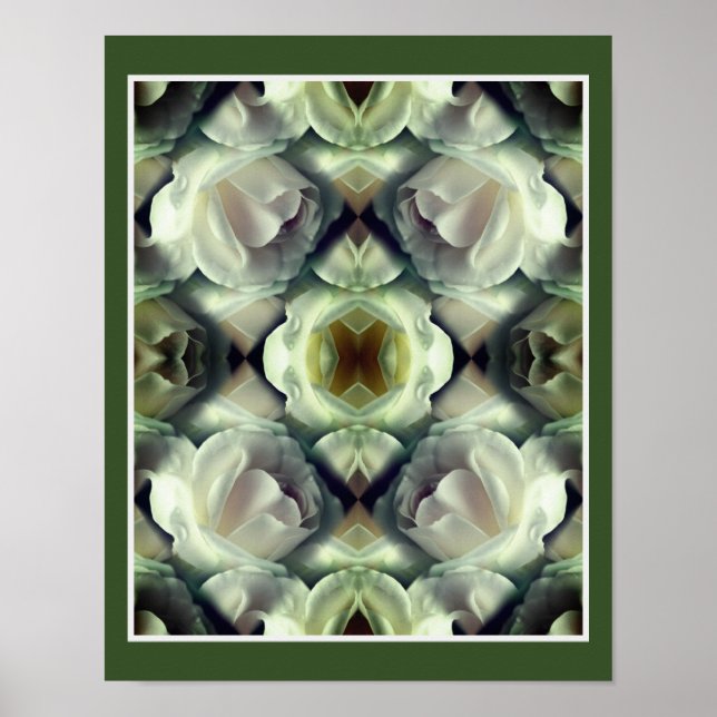 White Rose Floral Mirror Abstract Art  Poster (Front)