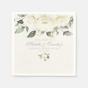 White Rose Floral Napkin