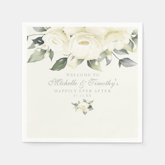 White Rose Floral Napkin (Front)