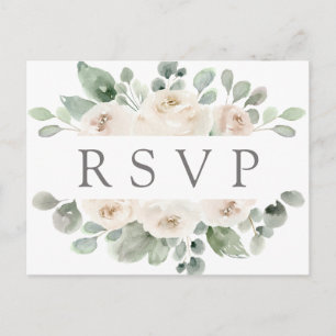 White Rose Floral RSVP Postcard with Meal Choice