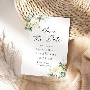 White Rose Floral Save The Date Card