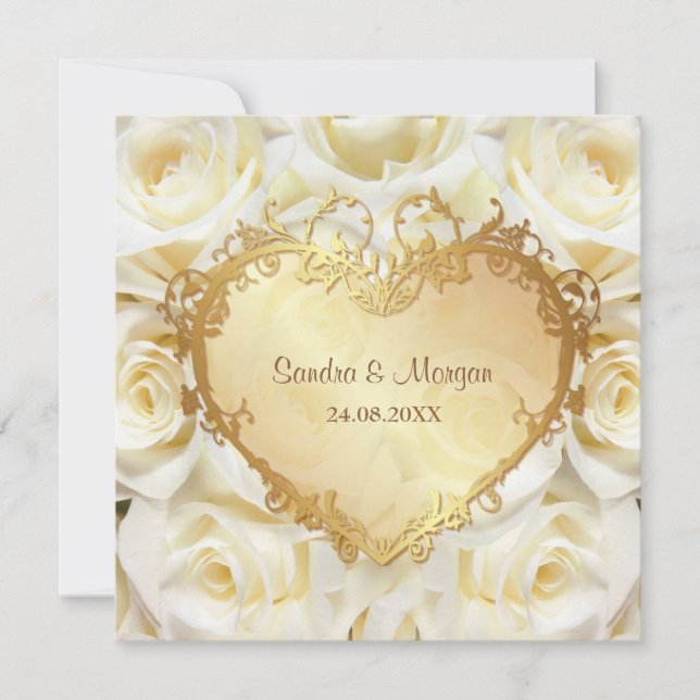 White Rose Floral Wedding Invitation (Front)