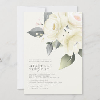 White Rose Floral Wedding Invitations