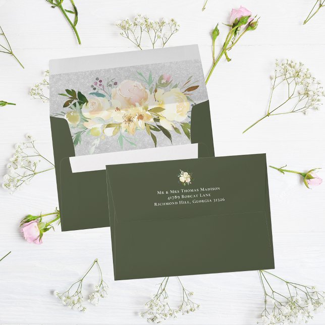 White Rose Floral Wedding | Olive Green Envelope (Creator Uploaded)