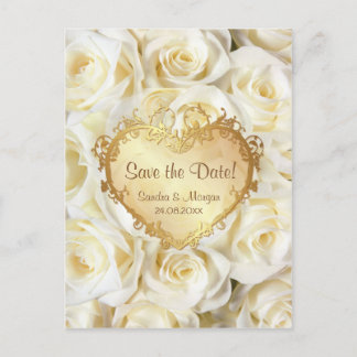 White Rose Floral Wedding Save the Date Announcement Postcard