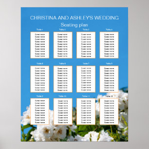 White rose floral wedding seating plan poster
