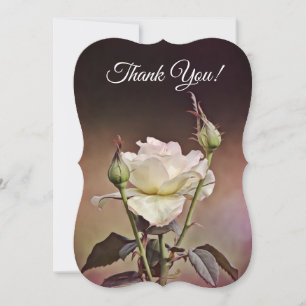 White Rose Flower Art Thank You Flat Note Card