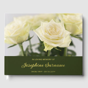 White Rose Flower Bouquet In Loving Memory Funeral Guest Book