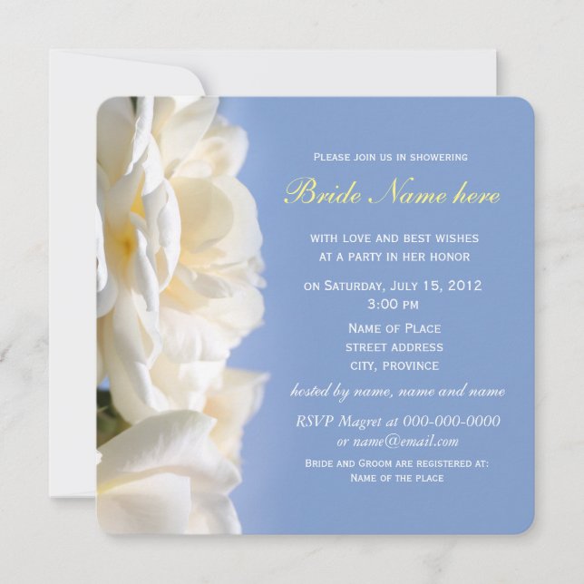 white rose flower bridal shower invitations (Front)